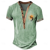 preiswerte Ethnischer Stil-Herren Grafik Stammes Henley Hemd Kurzarm 3D-Druck Mode Designer Basic Täglich Sommer Hellblau Grün Khaki Stehkragen Henley T-Shirt