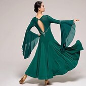 abordables Tenues de danse de salon-Danse de Salon Robe Strass Couleur Pure Fantaisie Femme Utilisation Soirée manche longue Mousseline de soie Coton cristal