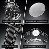 levne Quartz hodinky-nové olevy olevs módní trend pásek z nerezové oceli pánské obchodní hodinky kalendář svítící fáze měsíce jednoduché volnočasové quartzové hodinky voděodolné sportovní pánské náramkové hodinky