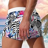 billiga Djur &amp; Fåglar-Herr Löv Flamingo Växter Badshorts Boardshorts Boxershorts Medium Midja Mode Designer Surfing Helgdag Strand Ficka Snörning Elastisk midja Designer Kläder