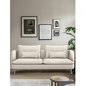 baratos Cobertura de Sofa-Capa de Sofá 3 Lugares Cor Sólida com Almofadas Revestidas em Algodão 100% com Braços