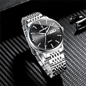 cheap Quartz Watches-POEDAGAR Men Quartz Watch Minimalist Large Dial Fashion Business Luminous Calendar Date Week Waterproof Steel Watch