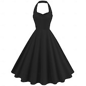 cheap Dresses-Retro Vintage 1950s Vacation Dress Midi Dress Swing Dress Flare Dress Halterneck Solid Color Women&#039;s Masquerade Casual Daily Bachelorette Party Adults&#039; Dress Homecoming Dresses