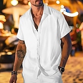 economico camicia da uomo con bottoni-Per uomo Camicia Camicia estiva Abbigliamento mare Camicia con bottoni Maglietta informale Bianco Verde chiaro Blu Manica corta Strisce Bavero Giornaliero Da mare Abbigliamento Di tendenza Informale