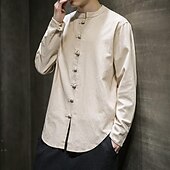 economico Casual da lavoro-Per uomo Camicia Camicia di lino Camicia con colletto cinese Camicia con colletto alla coreana Camicia casual Camicia con Bottoni Semplice Vacanza Camicia hawaiana Nero Bianco Verde chiaro Rosa