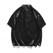 economico camicia da uomo con bottoni-Per uomo Camicia Camicia con colletto cinese Camicia con colletto alla coreana Camicia Estiva Camicia casual Camicia con Bottoni Nero Bianco Manica Corta Semplice Collo alla coreana Vacanza Ferie