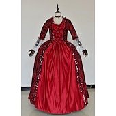 billige Kjoler-Rokoko Victoriansk Renessanse Gulvlengde Kjoler Party-kostyme Maskerade Store størrelser Normal Puffermer Kjegle Erme Prinsesse Blonder Slitasje Årgang Ballkjole Firkantet hals Kostyme Dame Royal Jul