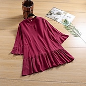 preiswerte Damen Einfache Oberteile-Damen Übergröße Bluse Glatt Brautkleider schlicht Langarm Eine Glocke V Ausschnitt Normale Oberteile Täglich Gefaltet Schwarz Weiß Rosa Rote Khaki Ganzjährig