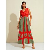 abordables Jumpsuits-combinaison sans manches à rayures en satin et col en V