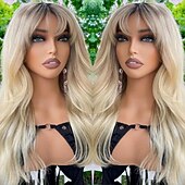 billiga Perukfronter av äkta hår, med nät-Remy-hår 4x13 Stängning Peruk Med lugg Vietnamesiskt hår Vågigt Blond Flerfärgad Peruk 130% 150% Hårtäthet Ombre-hår Naturlig hårlinje 100% Jungfru limfria Till Dam Lång Äkta peruker med hätta