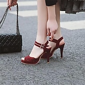 abordables Sandales de Robe-Femme Sandales Rétro du quotidien Découper Boucle Talon Aiguille Bout ouvert Elégant Rétro Vintage Daim Boucle Noir Rouge Violet