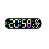 economico Luci decorative-Luce notturna a LED da 1 pz 8 colori, orologio multifunzione con display a LED corto con temperatura settimanale e calendario, telecomando Orologio da parete digitale intelligente 12/24 ore con luce d&#039;atmosfera 1 regolazione del colore