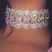 billige Halskjeder-Choker Halskjede Rhinstein Chrome Rhinstener Dame Elegant Årgang Mote geometriske Geometrisk Form Rektangulær Halskjeder Til Bryllup Fest jubileum