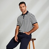preiswerte Herren Elite Polo-Herren Polo Strick-Polopullover Geschäft Lässig Revers Kurzarm Modern Formell Gestreift Horizontale Streifen Knöpfe Sommer Marineblau Polo