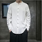 economico Casual da lavoro-Per uomo Camicia Camicia di lino Camicia con colletto cinese Camicia con colletto alla coreana Camicia casual Camicia con Bottoni Semplice Vacanza Camicia hawaiana Nero Bianco Verde chiaro Rosa