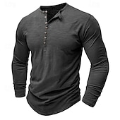 cheap Casual Henley Tee-100% Cotton Men&#039;s Henley Shirt Tee Top Long Sleeve Shirt Long Sleeve Solid Color Fashion Daily Buttons Henley Outdoor Casual Summer Dark Brown Dark Grey Black Henley T-Shirt