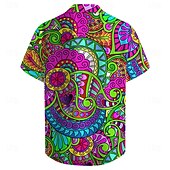 Χαμηλού Κόστους Ρετρό Vintage Εκτύπωση-Ανδρικά Φλοράλ Χίπισσα Πολύχρωμα Πουκάμισο Χαβανέζικο πουκάμισο Πουκάμισο Aloha Κοντομάνικο Πουκάμισο Απορρίπτω Καθημερινό Πάρτι Καθημερινά Αργίες Βυσσινί Τ M L