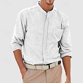 cheap Men&#039;s Button Up Shirts-Men&#039;s Shirt Chinese Collar Shirt Mandarin Collar Shirt Summer Shirt Casual Shirt Beach Shirt White Red Navy Blue Blue Long Sleeve Plain Band Collar Vacation Hawaiian Pocket Clothing Apparel Polyester