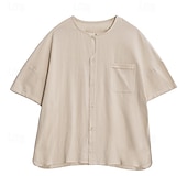 economico Casual da lavoro-Per uomo Camicia Camicia di lino Camicia casual Camicia di cotone Camicia cinese Semplice Vacanza Streetwear Nero Azzurro cielo Verde Albicocca Manica Corta Collo alla coreana Estate Abbigliamento