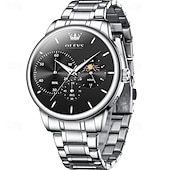 baratos Relógios Quartz-um novo relógio de negócios masculino olevs com pulseira de aço, cronógrafo luminoso com indicação de 24 horas, relógio de quartzo multifuncional resistente à água, relógio de pulso esportivo casual