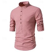 economico Casual da lavoro-Per uomo Camicia Camicia con colletto cinese Camicia con colletto alla coreana Camicia popover Maglietta informale Camicia di cotone A strisce Da mare Hawaiano Nero Bianco Rosa Viola Manica lunga A