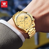 levne Quartz hodinky-nové olevy olevs módní trend pásek z nerezové oceli pánské obchodní hodinky kalendář svítící fáze měsíce jednoduché volnočasové quartzové hodinky voděodolné sportovní pánské náramkové hodinky