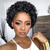economico Parrucche lace front capelli veri-Parrucca frontale in pizzo pixie cut 13x1 capelli umani lisci trasparenti parrucche per capelli umani parrucche per capelli remy parrucca caschetto corto