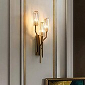 baratos Candeeiros de Parede de interior-Luzes de parede internas LED Luz de 3 cores 28 cm Arandela de parede de cristal de luxo moderna com 3 luzes E14 lâmpada noturna de cabeceira de metal para quarto banheiro sala de estar corredor