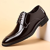 economico Scarpe Derby-Scarpe eleganti da uomo in pelle verniciata nera, lucide e raffinate, ideali per l'ufficio, riunioni di lavoro e occasioni formali.