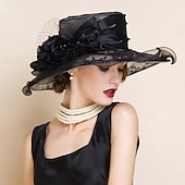 voordelige Feesthoeden-hoeden organza bucket hat slappe hoed zonnehoed theekransje elegante bruiloft met strass bloemen hoofddeksel hoofddeksels
