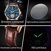 abordables Relojes mecánicos-OLEVS Hombre Relojes Mecánico Moda Reloj Casual Reloj de Muñeca Cuerda Automática Luminoso Calendario Fecha Semana Piel Reloj