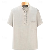 economico Casual da lavoro-Per uomo Camicia Camicia di lino Camicia con colletto cinese Camicia con colletto alla coreana Camicia popover Camicia casual Semplice Vacanza Streetwear Blu marino Beige Grigio Manica Corta Collo