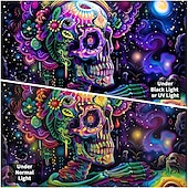 olcso Feketeművilágítás-halloween dekorációk blacklight gobelin UV reaktív fény a sötétben ragyogás buli neon mexikó koponya pszichedelikus trippy ködös függő gobelin fali művészeti falfestmény az élethez