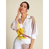  Női Blúz Kontraszt szín Alkalmi / Napi Hétvége Puffos Sárga Csomó eleje Háromnegyedes Alkalmi Napi Térfogatcsökkenés Tavasz & Ősz