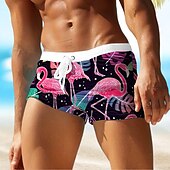 baratos Animais &amp; Aves-Homens Folha Flamingo Plantas Calção Justo de Natação Shorts de Natação Bermuda de Surf Cintura Média Moda Designer Surf Feriado Praia Bolsos Com Cordão Cintura elástica Designer Roupa