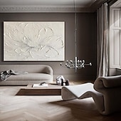 billiga Blom- och växtmålningar-3d stor handmålad vit blomma oljemålning på duk handgjord akrylmålning handgjord tung texturerad målning abstrakt landskap oljemålning väggkonst blommig väggdekor målning