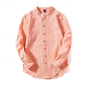 economico Casual da lavoro-Per uomo Camicia Camicia di lino Camicia con colletto cinese Camicia con colletto alla coreana Camicia casual Camicia con Bottoni Semplice Vacanza Camicia hawaiana Nero Bianco Verde chiaro Rosa