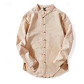 economico Casual da lavoro-Per uomo Camicia Camicia di lino Camicia con colletto cinese Camicia con colletto alla coreana Camicia casual Camicia con Bottoni Semplice Vacanza Camicia hawaiana Nero Bianco Verde chiaro Rosa