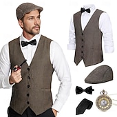 levne oblečení-Retro Řvoucí 20s 20. léta 20. století Úbory Vesta Sada příslušenství Gentleman Gangster Maškarní kostým Pánské předvečer Všech svatých Karneval Nový rok Karneval Večírek Plesová maškaráda Dospělé