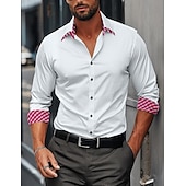 abordables Chemises boutonnées pour hommes-Homme Chemise Chemise boutonnée Résistant aux plis Plein Mariage Extérieur Blanche Rose dragée Bleu manche longue Col rabattu Eté Printemps Vêtement Tenue