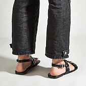 billiga Semester Sandaler-Herr Sandaler Romerska skor Promenad Vintage Ledigt Semester Strand PU Läder Andningsfunktion Spänne Svart Sommar