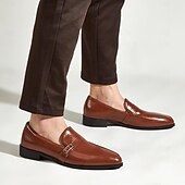 Χαμηλού Κόστους Ημιεπίσημο-ανδρικά μαύρα loafers από ψεύτικο δέρμα – slip-on dress παπούτσια με μεταλλική προφορά για επαγγελματικούς, γραφείο και επίσημες περιστάσεις