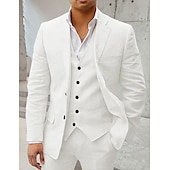 abordables Costumes d&amp;#39;affaires-Costumes de mariage en lin pour hommes blanc bleu ciel été unis ajustement ajusté 3 pièces à simple boutonnage deux boutons