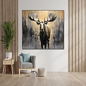 preiswerte Abstrakte Gemälde-der große Elch. Tiere. 100 % handgemaltes Strukturgemälde, abstraktes Acryl-Ölgemälde, Wanddekoration, Wohnzimmer, Bürowand