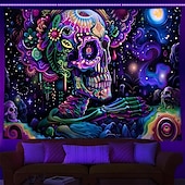 olcso Feketeművilágítás-halloween dekorációk blacklight gobelin UV reaktív fény a sötétben ragyogás buli neon mexikó koponya pszichedelikus trippy ködös függő gobelin fali művészeti falfestmény az élethez