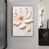 preiswerte Blumen-/Botanische Gemälde-handgemaltes weißes rosa Blumenölgemälde auf Leinwand handgemachtes 3D-Texturblumengemälde abstrakte rosa Blumenkunst individuelles Gemälde für Wohnzimmer-Schlafzimmer-Wanddekor