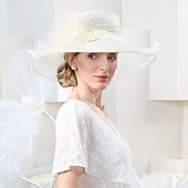 billiga Festhattar-hattar organza hink hatt solhatt bröllop tefest elegant bröllop med spets sida huvudbonader huvudbonader