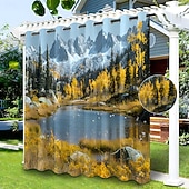 baratos Cortinas à prova d'água-privacidade de cortina externa à prova d'água, cortinas deslizantes para pátio, cortinas de pérgula com ilhós e paisagem florestal para gazebo, varanda, varanda, festa, 1 painel