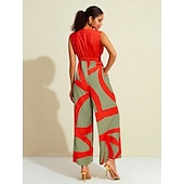 abordables Jumpsuits-combinaison sans manches à rayures en satin et col en V