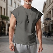 preiswerte Fitness Tank-Tops-Herren Tank Top Weste Unterhemd Ärmelloses Shirt Ärmellos Rundhalsausschnitt Frühling &amp; Sommer Einfach Mode Designer Basic Urlaub Straße Ausgehen Weiß Wein Dunkelmarine Top T-Shirt für Herren
